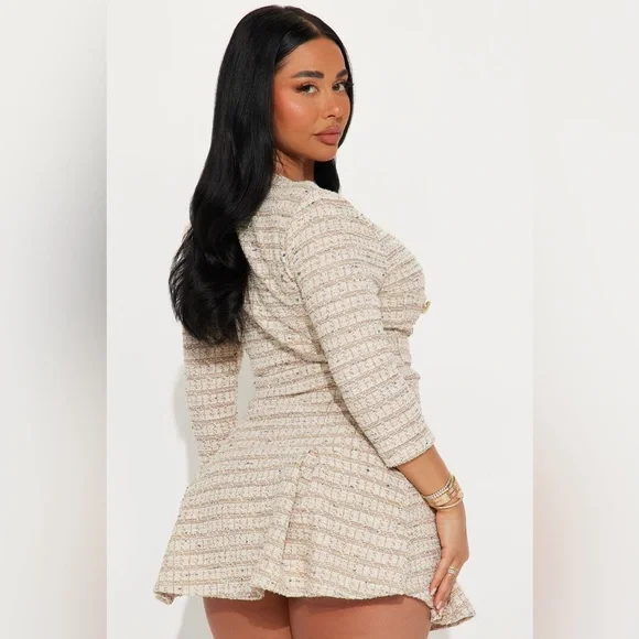 Fashion Nova Elegant Cream Tweed Skirt Set Size Large NWT - Picture 4 of 5